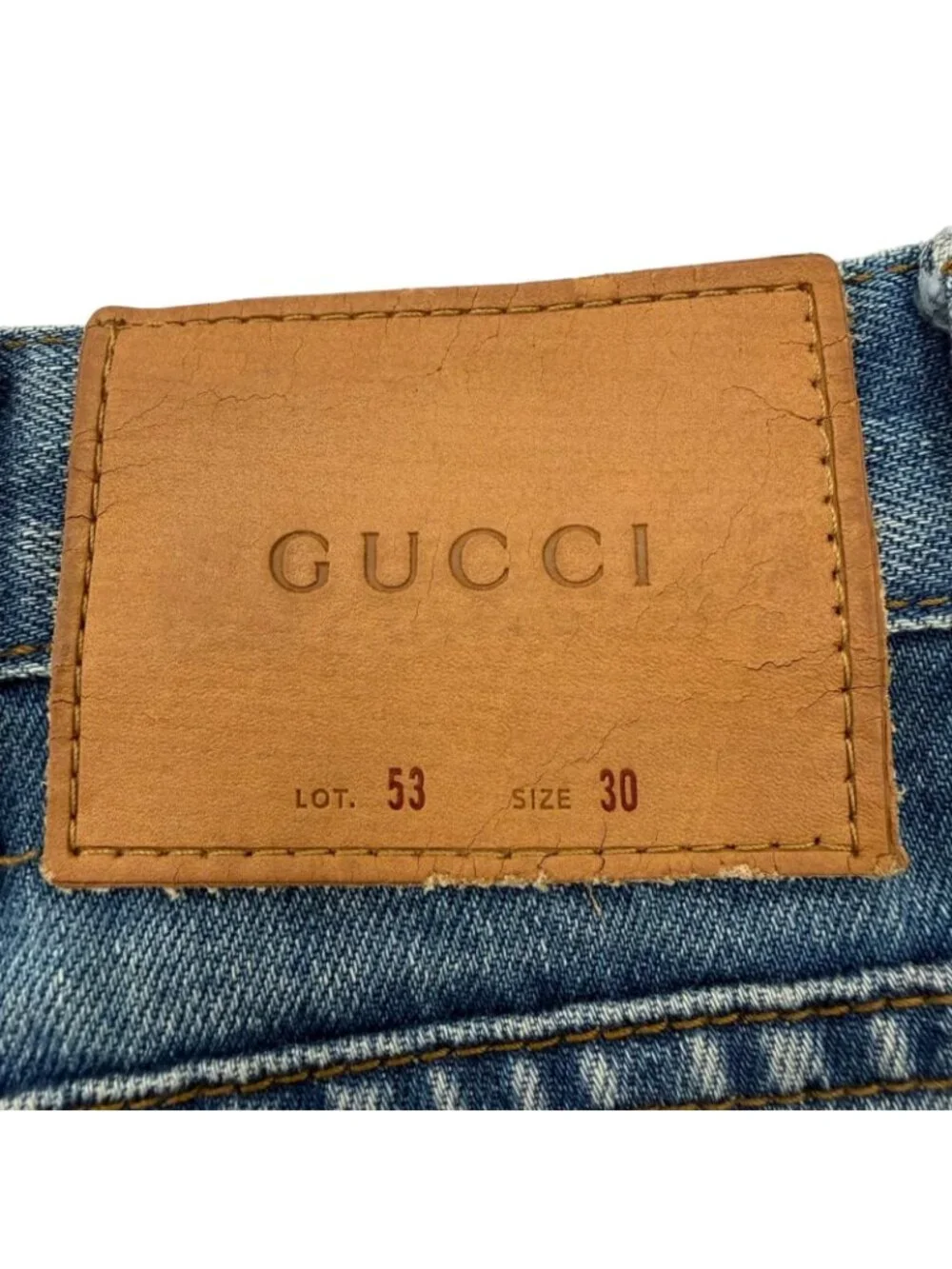 Gucci Logo Leather Patch Snake Embroidery Button Fly Denim Pants Blue 30